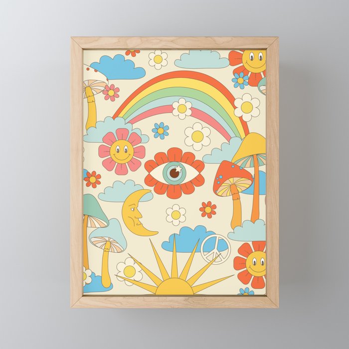 retro fantasy , boho mushroom rainbow trip Mini Art Print Gallery Image 1
