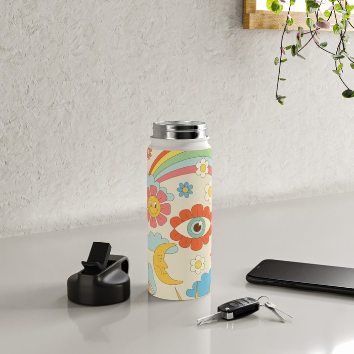 retro fantasy , boho mushroom rainbow trip Water Bottle Gallery Image 4