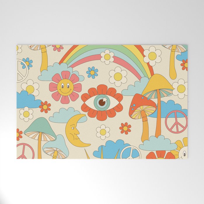 retro fantasy , boho mushroom rainbow trip Welcome Mat Gallery Image 1
