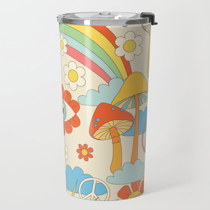 retro fantasy , boho mushroom rainbow trip Travel Mug Gallery Image 2