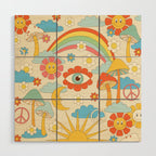 retro fantasy , boho mushroom rainbow trip Wood Wall Art Gallery Image 1