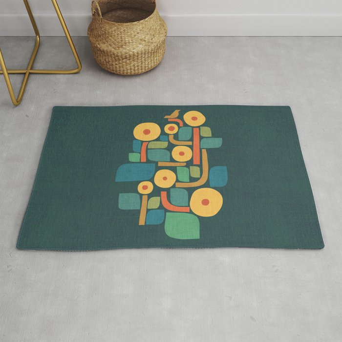 Bird in mid-century garden Rug Gallery Image 1