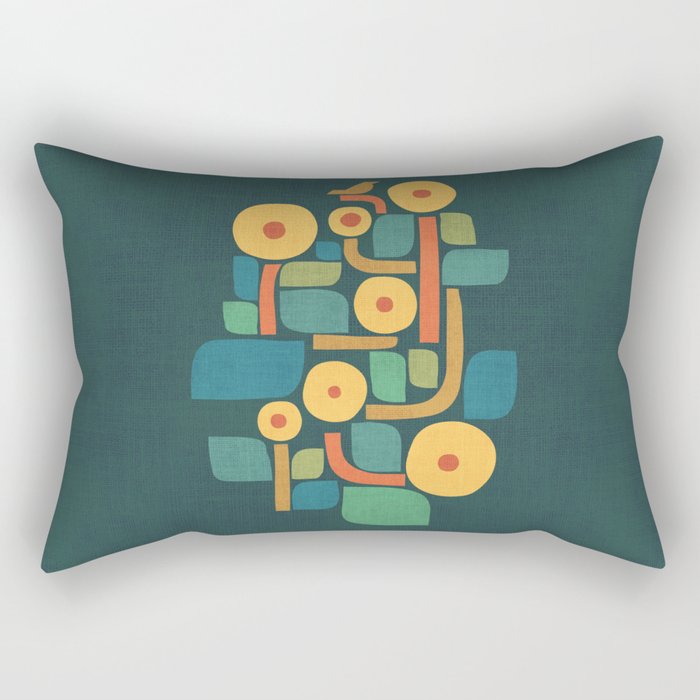 Bird in mid-century garden Rectangular Pillow Gallery Image 2