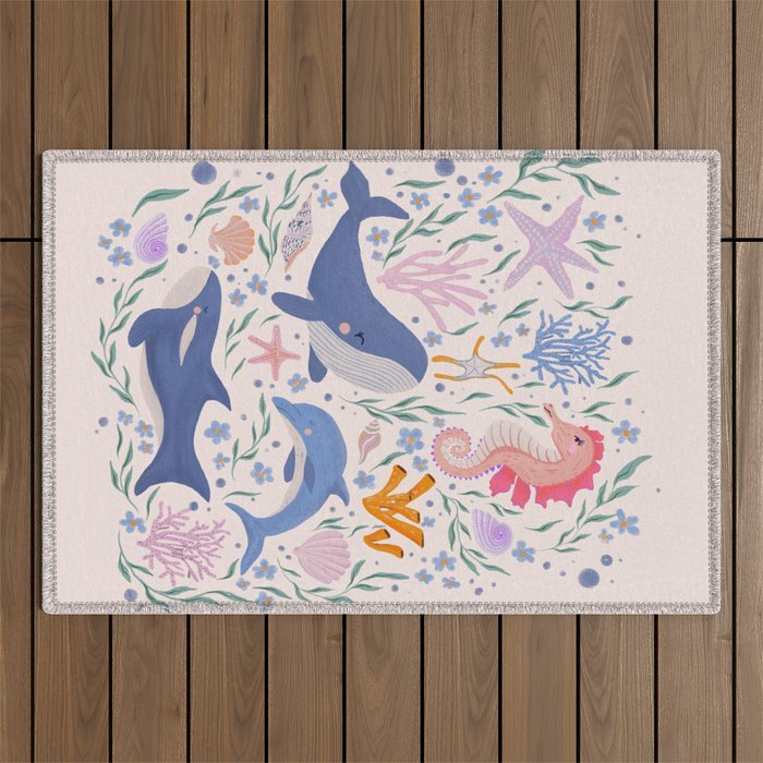 Ocean Whimsy: Charming Underwater Creatures Outdoor Rug Gallery Image 1