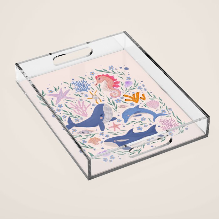 Ocean Whimsy: Charming Underwater Creatures Acrylic Tray Gallery Image 1
