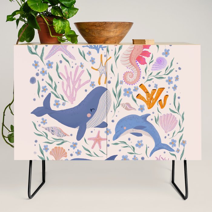 Ocean Whimsy: Charming Underwater Creatures Credenza Gallery Image 2