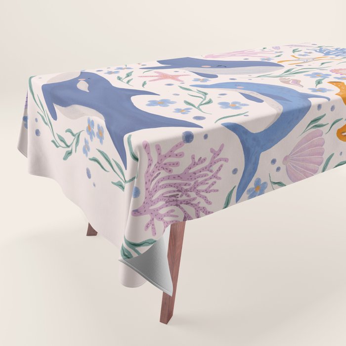 Ocean Whimsy: Charming Underwater Creatures Tablecloth Gallery Image 1