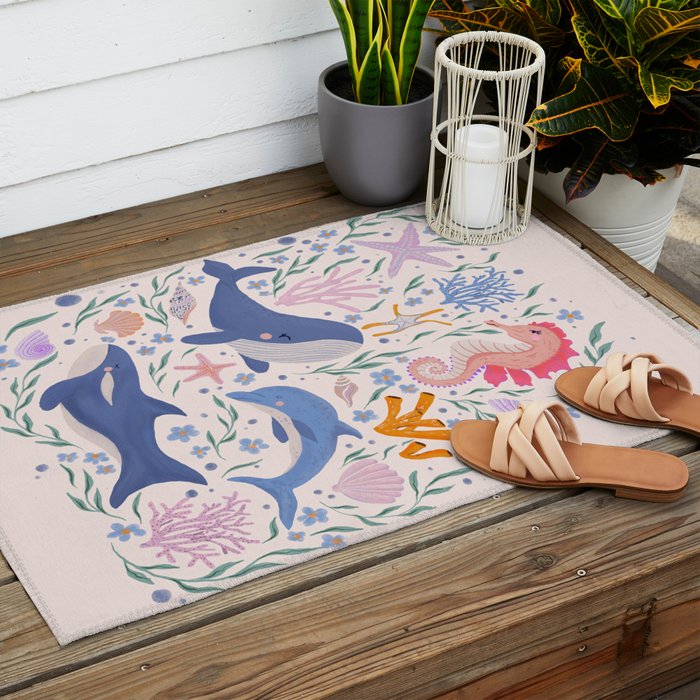 Ocean Whimsy: Charming Underwater Creatures Outdoor Rug Gallery Image 2
