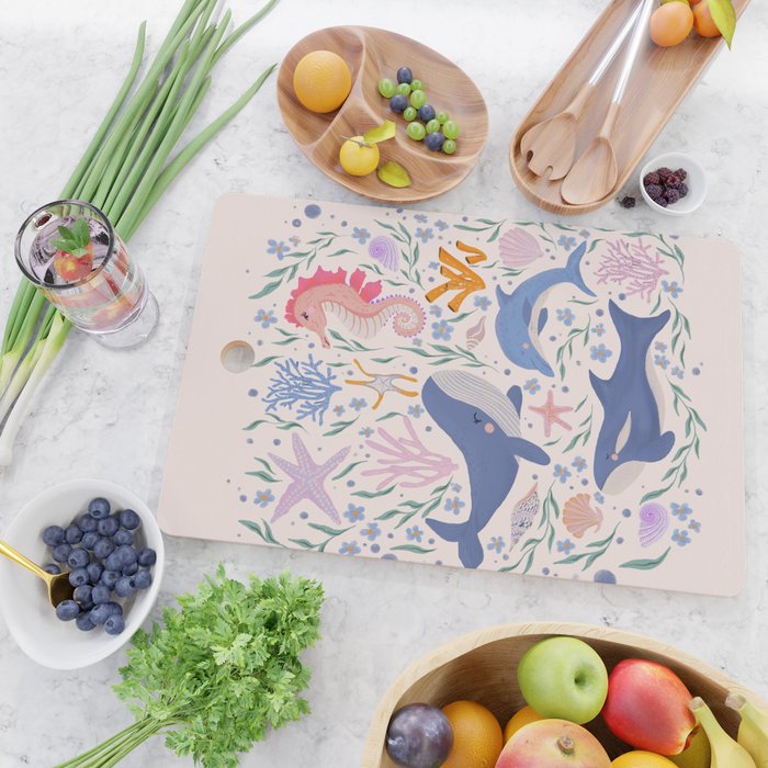 Ocean Whimsy: Charming Underwater Creatures Cutting Board Gallery Image 2