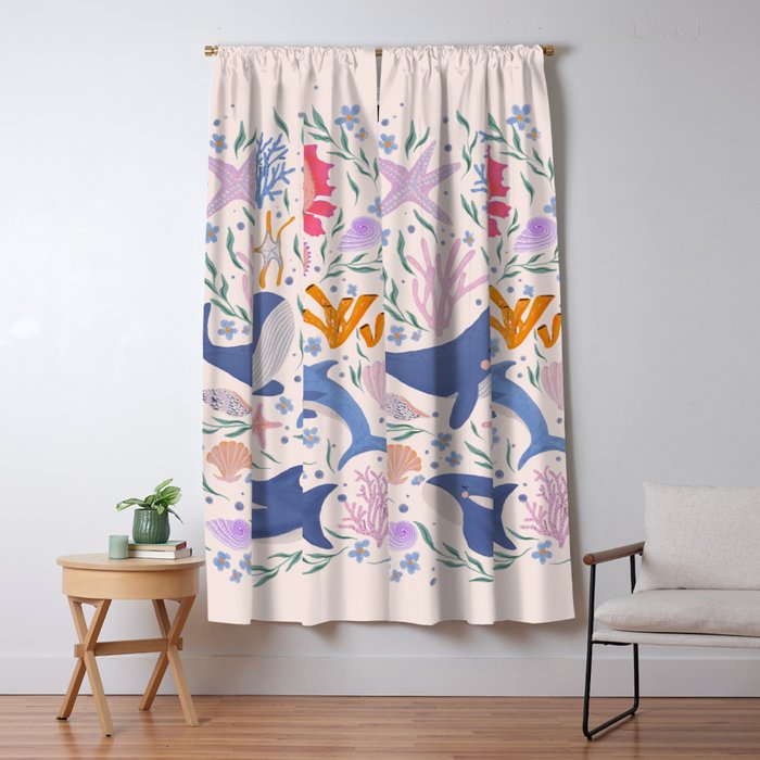 Ocean Whimsy: Charming Underwater Creatures Window Curtain Gallery Image 1