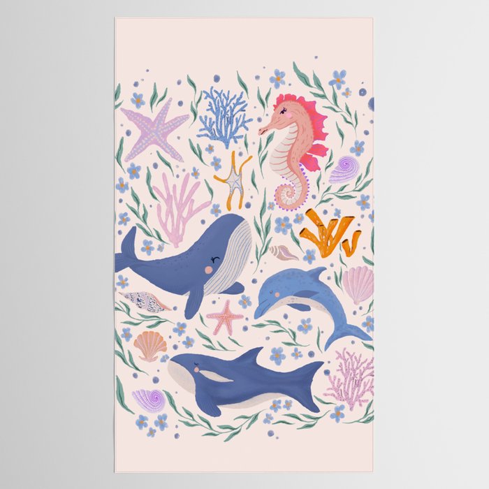 Ocean Whimsy: Charming Underwater Creatures Tablecloth Gallery Image 2