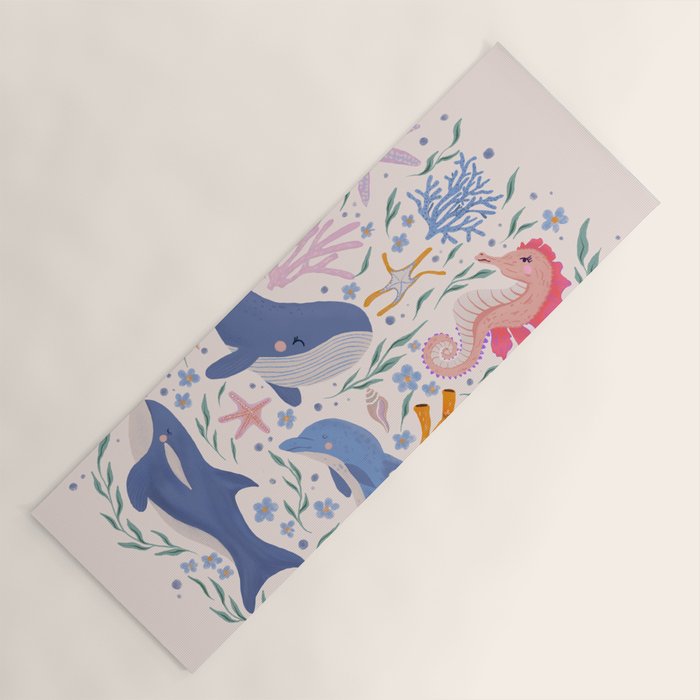 Ocean Whimsy: Charming Underwater Creatures Yoga Mat Gallery Image 1