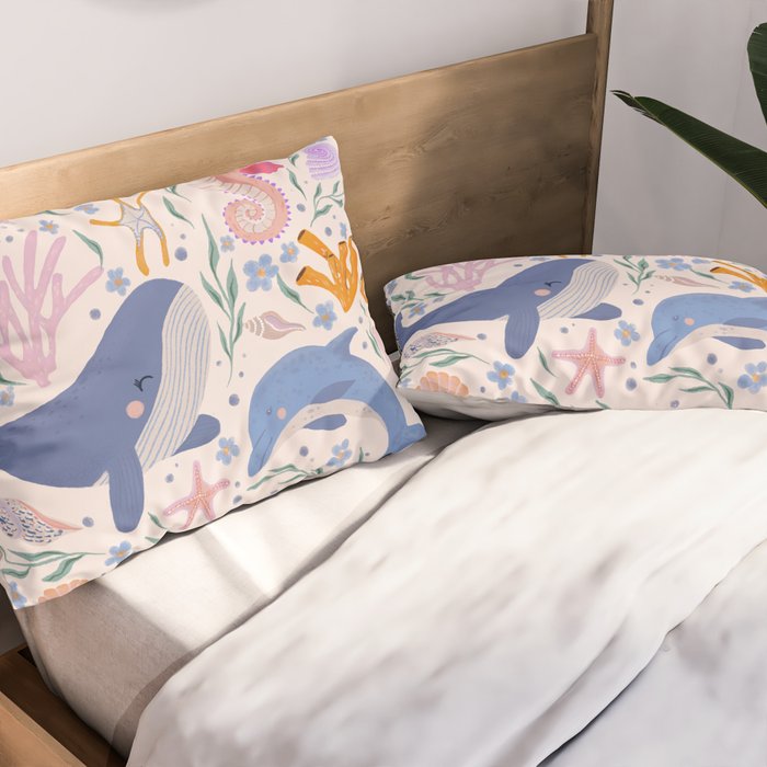 Ocean Whimsy: Charming Underwater Creatures Pillow Sham Gallery Image 2