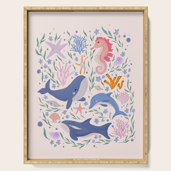 Ocean Whimsy: Charming Underwater Creatures Serving Tray Gallery Image 1