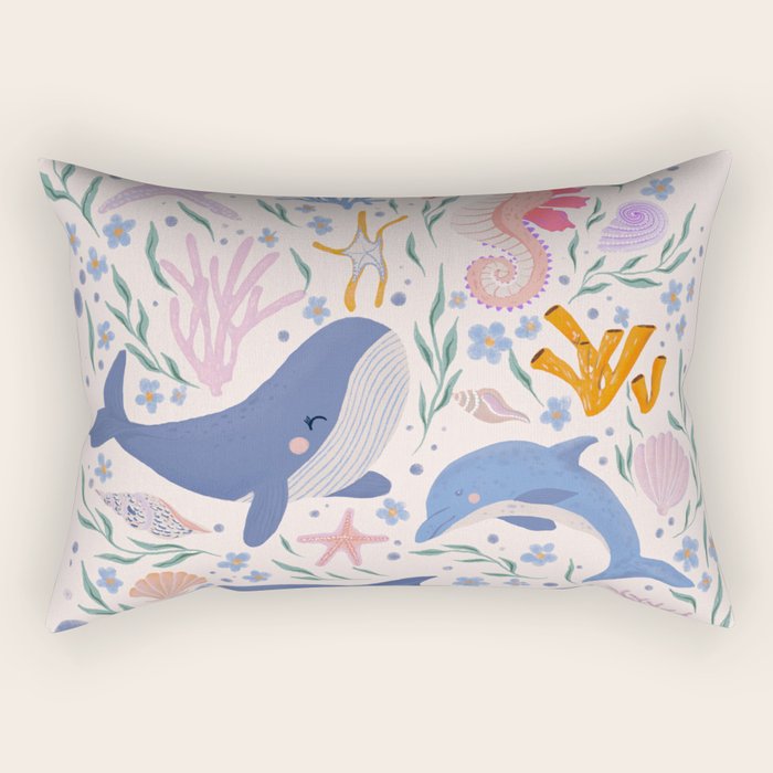 Ocean Whimsy: Charming Underwater Creatures Rectangular Pillow Gallery Image 2