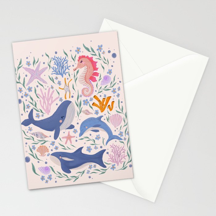 Ocean Whimsy: Charming Underwater Creatures Stationery Card Gallery Image 2