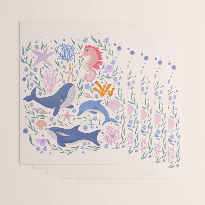 Ocean Whimsy: Charming Underwater Creatures Wrapping Paper Gallery Image 3