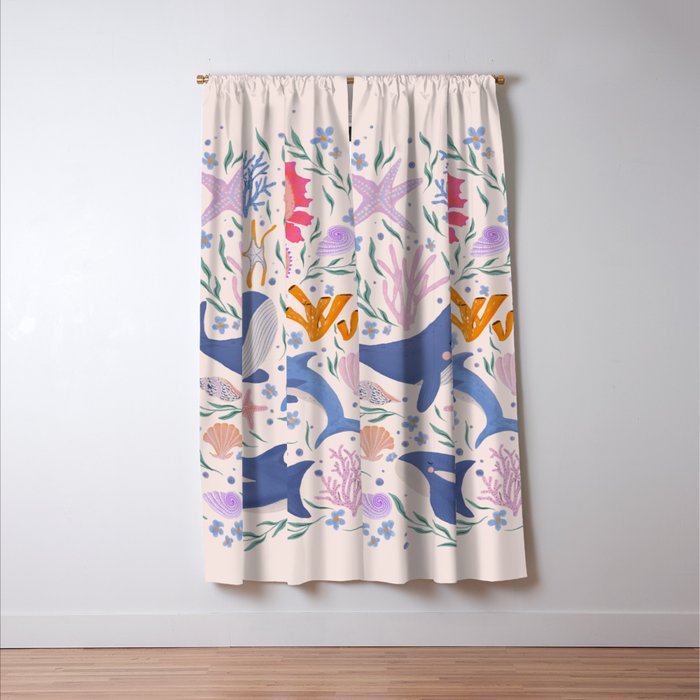 Ocean Whimsy: Charming Underwater Creatures Window Curtain Gallery Image 3