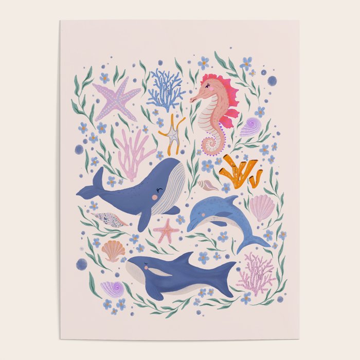 Ocean Whimsy: Charming Underwater Creatures Poster Gallery Image 1