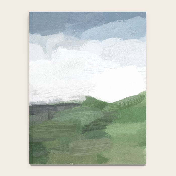 Before Nightfall - Navy Indigo Blue White Clouds Green Farmland Horizon Abstract Nature Painting Notebook Gallery Image 4