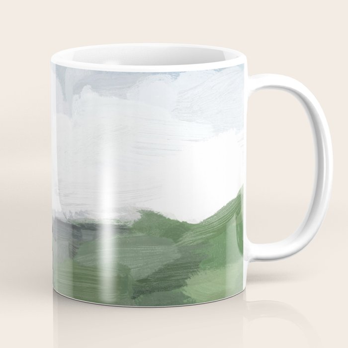 Before Nightfall - Navy Indigo Blue White Clouds Green Farmland Horizon Abstract Nature Painting Coffee Mug Gallery Image 1