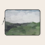 Before Nightfall - Navy Indigo Blue White Clouds Green Farmland Horizon Abstract Nature Painting Laptop Sleeve Gallery Image 1