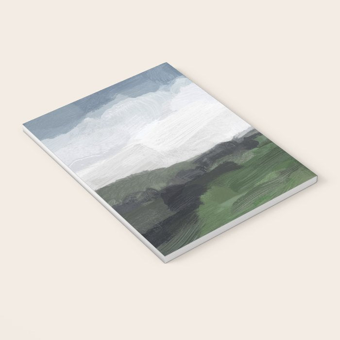 Before Nightfall - Navy Indigo Blue White Clouds Green Farmland Horizon Abstract Nature Painting Notebook Gallery Image 3