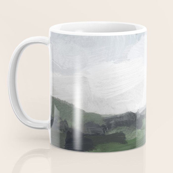 Before Nightfall - Navy Indigo Blue White Clouds Green Farmland Horizon Abstract Nature Painting Coffee Mug Gallery Image 3