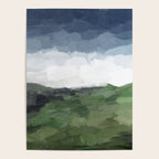 Before Nightfall - Navy Indigo Blue White Clouds Green Farmland Horizon Abstract Nature Painting Poster Gallery Image 4