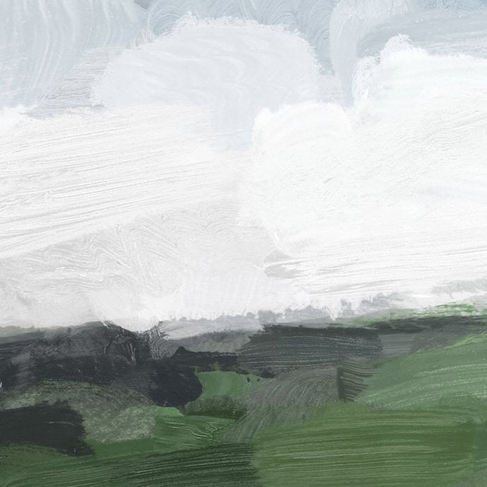 Before Nightfall - Navy Indigo Blue White Clouds Green Farmland Horizon Abstract Nature Painting Coffee Mug Gallery Image 2