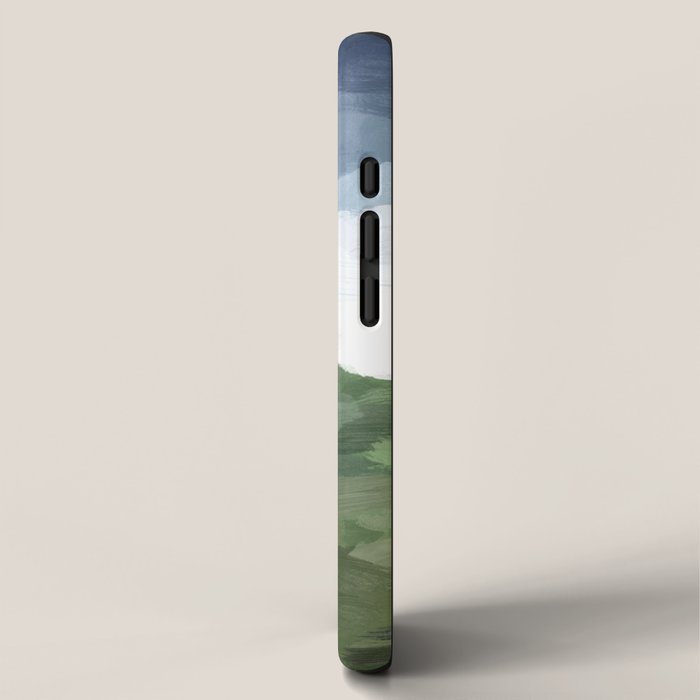 Before Nightfall - Navy Indigo Blue White Clouds Green Farmland Horizon Abstract Nature Painting iPhone Case Gallery Image 2