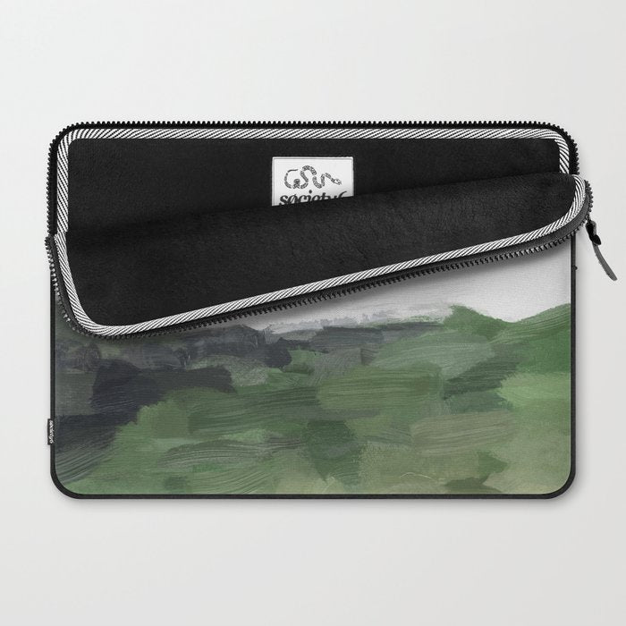 Before Nightfall - Navy Indigo Blue White Clouds Green Farmland Horizon Abstract Nature Painting Laptop Sleeve Gallery Image 2
