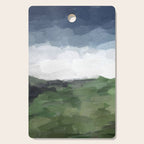 Before Nightfall - Navy Indigo Blue White Clouds Green Farmland Horizon Abstract Nature Painting Cutting Board Gallery Image 1