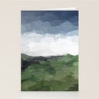 Before Nightfall - Navy Indigo Blue White Clouds Green Farmland Horizon Abstract Nature Painting Stationery Card Gallery Image 2