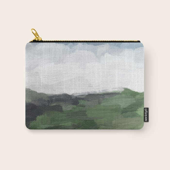 Before Nightfall - Navy Indigo Blue White Clouds Green Farmland Horizon Abstract Nature Painting Carry All Pouch Gallery Image 1