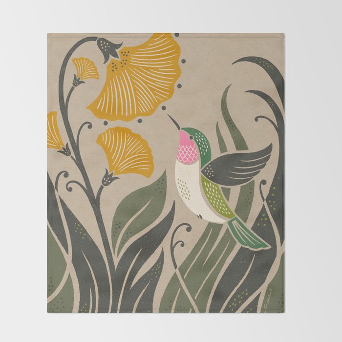 Hummingbird and Flowers Throw Blanket Gallery Image 2