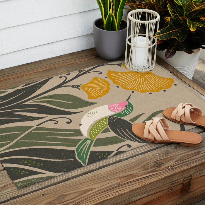 Hummingbird and Flowers Outdoor Rug Gallery Image 2