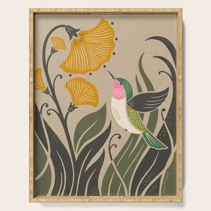 Hummingbird and Flowers Serving Tray Gallery Image 1