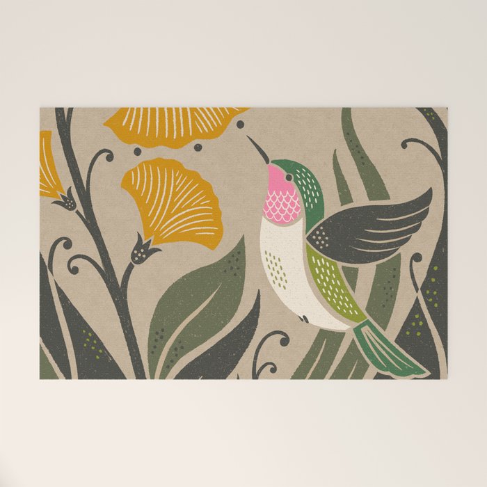 Hummingbird and Flowers Welcome Mat Gallery Image 1