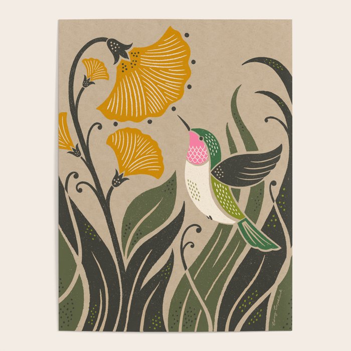 Hummingbird and Flowers Poster Gallery Image 4