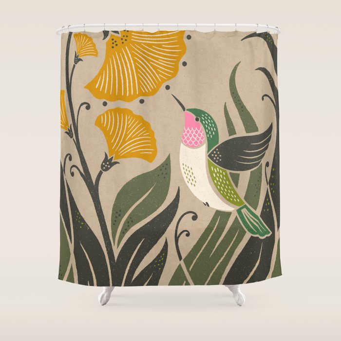 Hummingbird and Flowers Shower Curtain Gallery Image 1