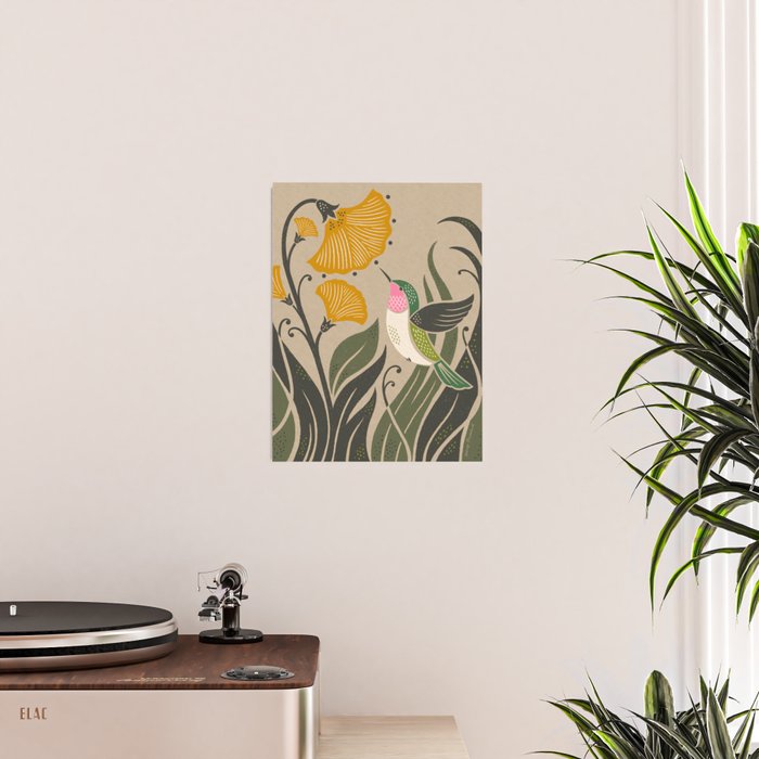 Hummingbird and Flowers Poster Gallery Image 2