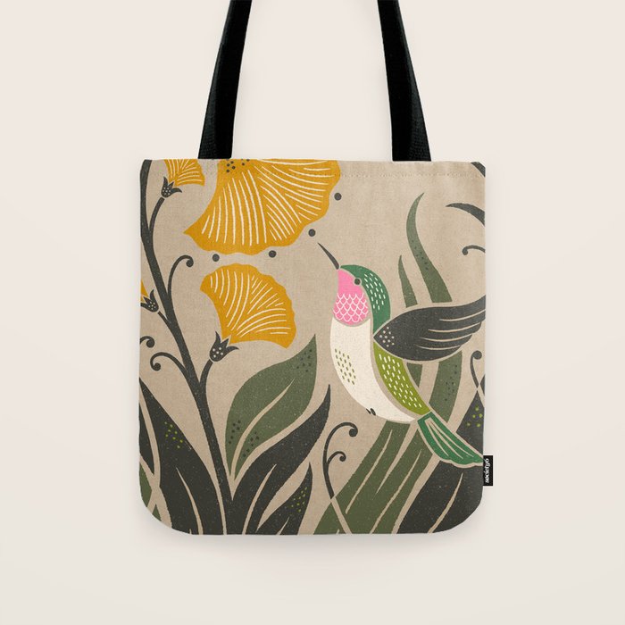 Hummingbird and Flowers Tote Bag Gallery Image 1