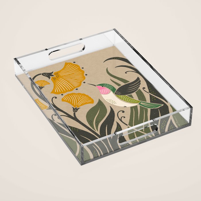 Hummingbird and Flowers Acrylic Tray Gallery Image 1