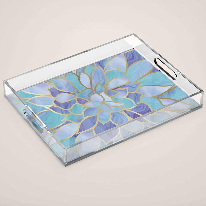 Flower Bloom, Teal, Turquoise, Purple, Gold Acrylic Tray Gallery Image 1