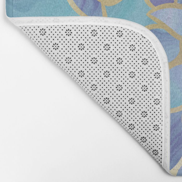 Flower Bloom, Teal, Turquoise, Purple, Gold Bath Mat Gallery Image 2