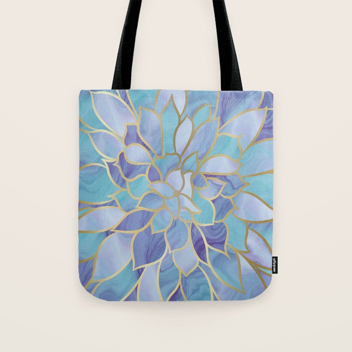 Flower Bloom, Teal, Turquoise, Purple, Gold Tote Bag Gallery Image 1