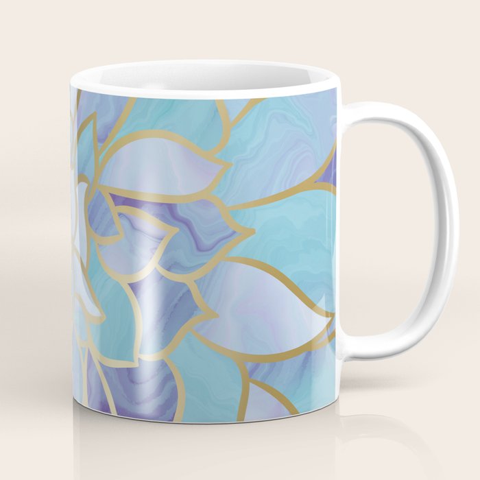 Flower Bloom, Teal, Turquoise, Purple, Gold Coffee Mug Gallery Image 1