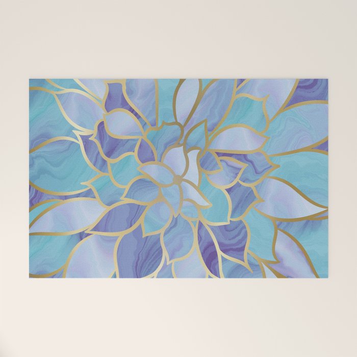 Flower Bloom, Teal, Turquoise, Purple, Gold Welcome Mat Gallery Image 1