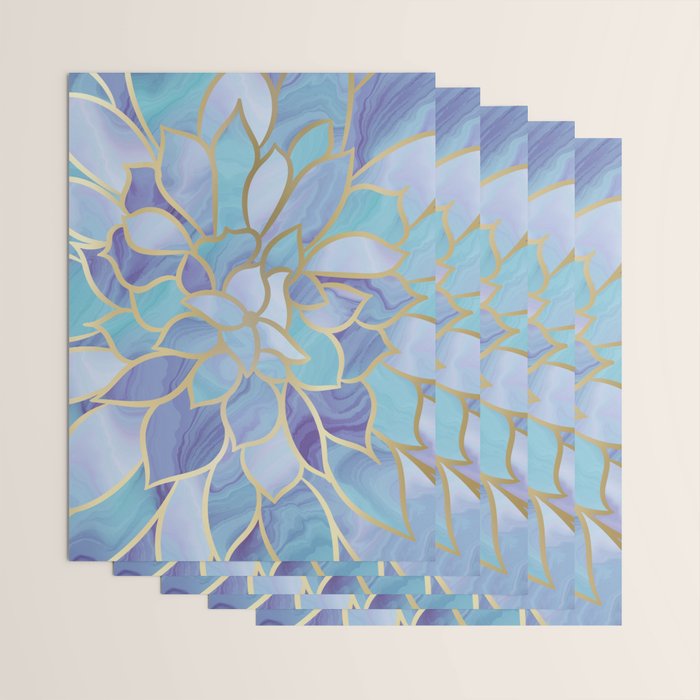 Flower Bloom, Teal, Turquoise, Purple, Gold Wrapping Paper Gallery Image 3